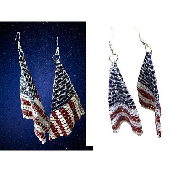 New American Flag Earrings Drop Dangle Stars Stripes Patriotic July 4 Ve… - Picture 8 of 12